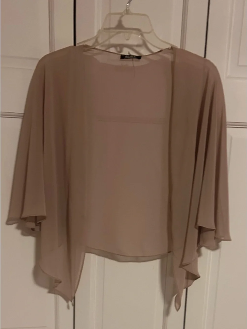SLNY Sheer Shrug For Dressy Occasions in Nude Blush-Button Option for Sleeves - Picture 7 of 10